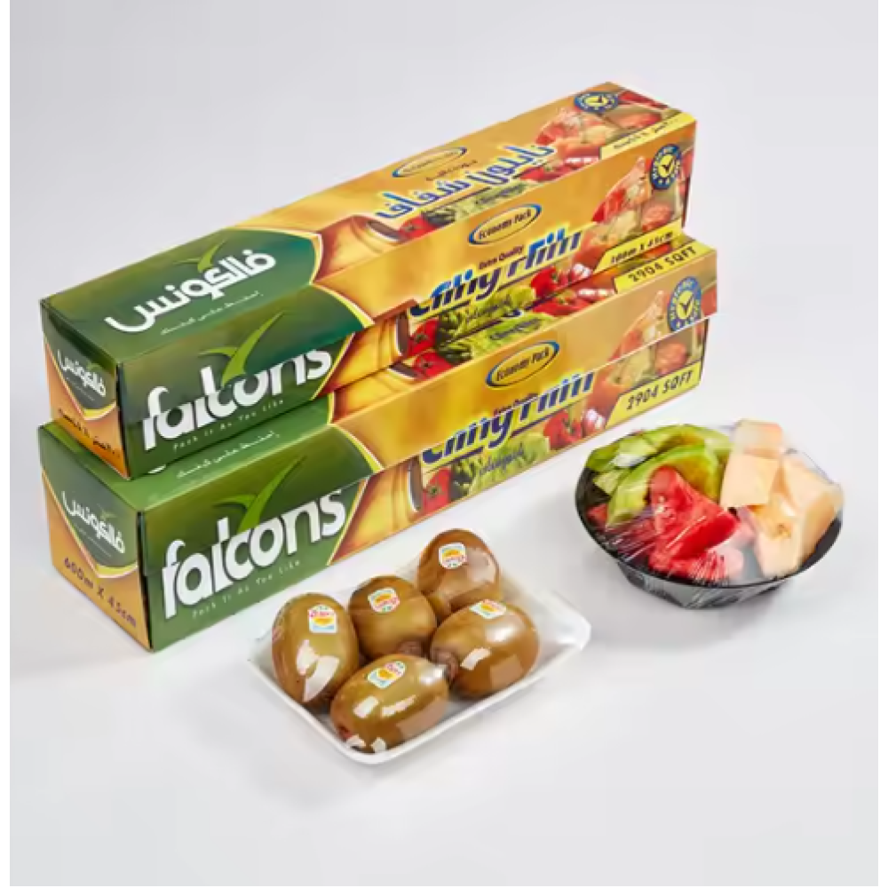 Fresh food packaging with transparent PVC cling film